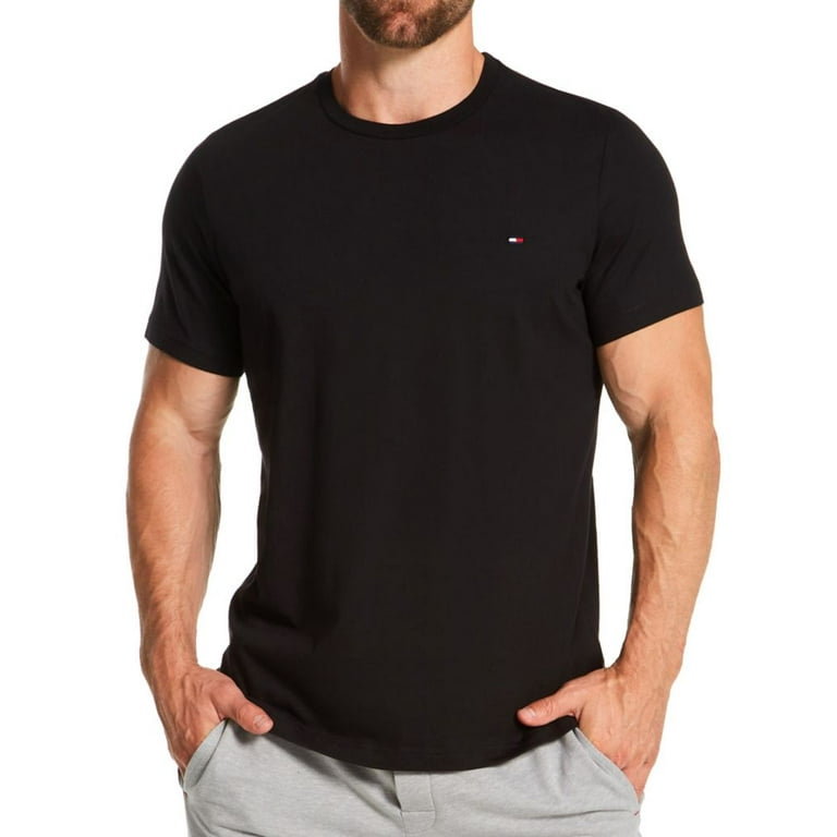 Tommy Hilfiger Men\'s T-Shirt Short Sleeve Flag Cotton Crew Neck Tee  09T3139, Black, S