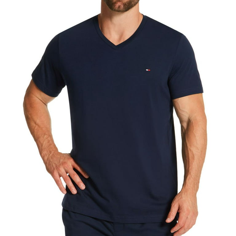Navy T-Shirt (Dark S) Tommy Hilfiger Core Flag 09T3140 V-Neck Men\'s