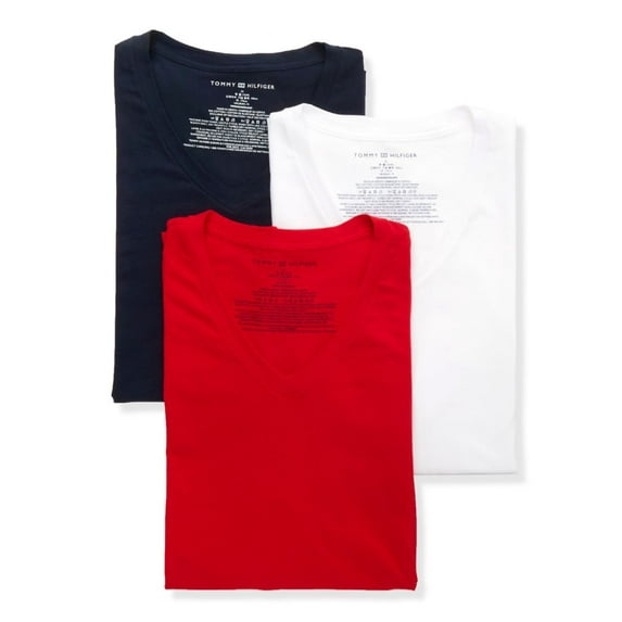 Men's Tommy Hilfiger 09T3149 Cotton Stretch Classic V-Neck T-shirt - 3 Pack (Mahogany S)