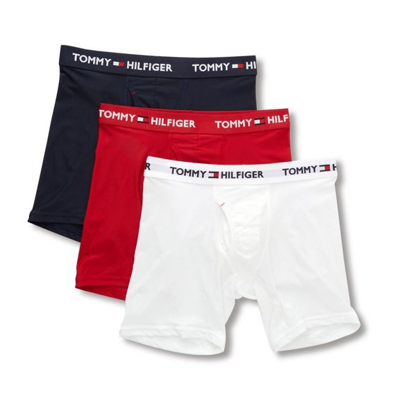 Men's Tommy Hilfiger 09T3490 Everyday Micro Performance Boxer Briefs - 3 Pack (White/Navy/Tango Red L)