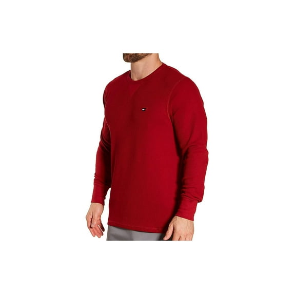 Men's Tommy Hilfiger 09T3585 Thermal Long Sleeve Crew Neck Shirt (Beet Red XL)