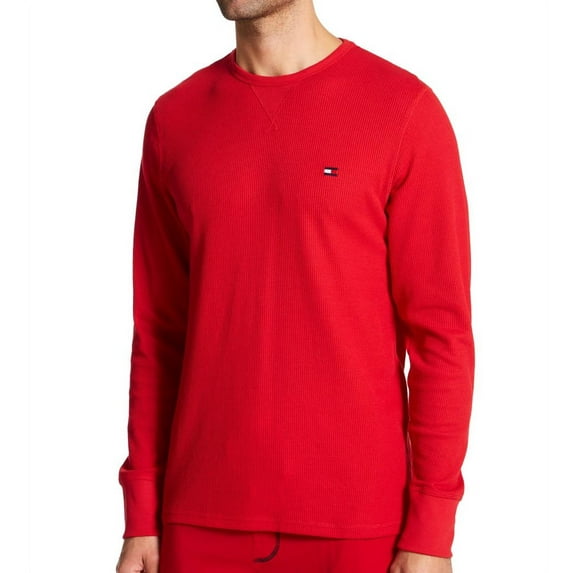 Men's Tommy Hilfiger 09T3585 Thermal Long Sleeve Crew Neck Shirt (Red L)
