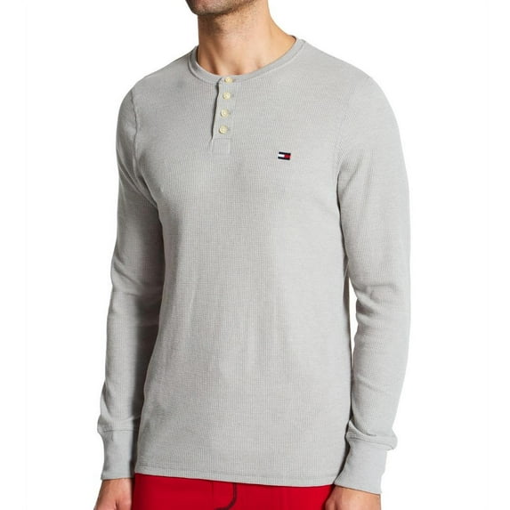 Men's Tommy Hilfiger 09T4076 Thermal Long Sleeve Henley Shirt (Grey Heather XL)