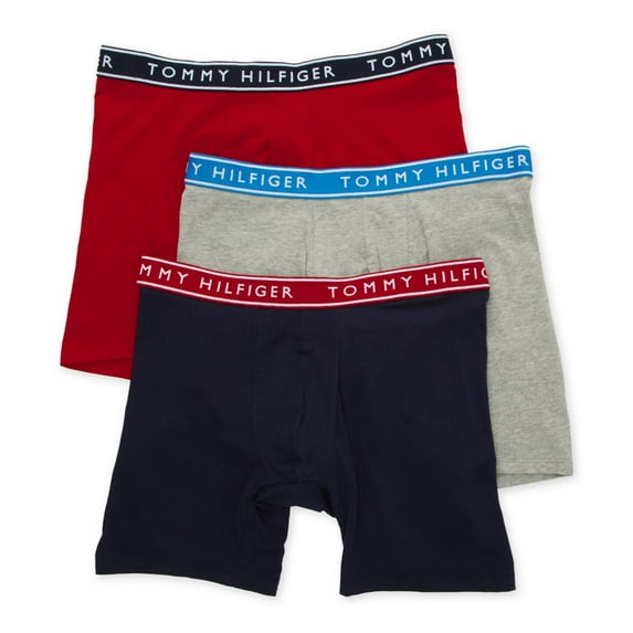 Men's Tommy Hilfiger 09T4145 Cotton Stretch Boxer Brief - 3 Pack (Evening Blue/Red/Gray M)