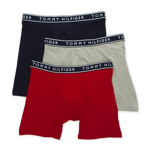Men's Tommy Hilfiger 09T4145 Cotton Stretch Boxer Brief - 3 Pack (Mahogany/Navy/Gray L)