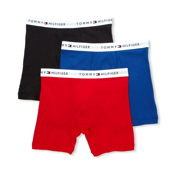 Men's Tommy Hilfiger 09TE001 Basic 100% Cotton Boxer Brief - 3 Pack (Red/Cobalt/Black XL)
