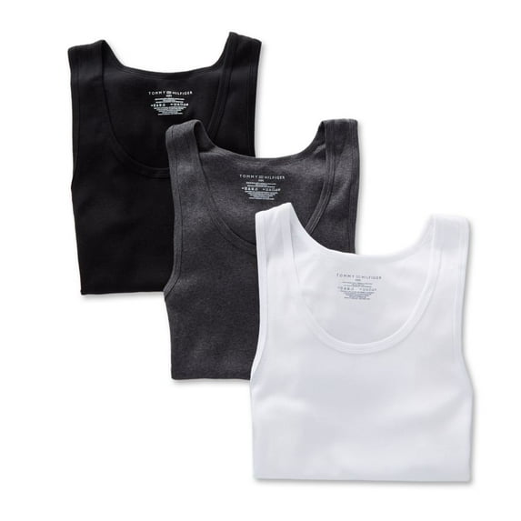 Men's Tommy Hilfiger 09TTK01 Basic 100% Cotton A-Shirt - 3 Pack (Carbon Heather L)