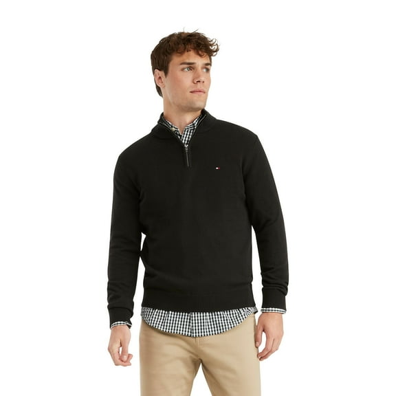 Men's Tommy Hilfiger Combed-Cotton Quarter-Zip Sweater Color: Dark Sable Size: L