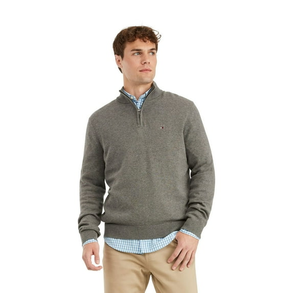 Men's Tommy Hilfiger Combed-Cotton Quarter-Zip Sweater Color: Gray Heather Size: L