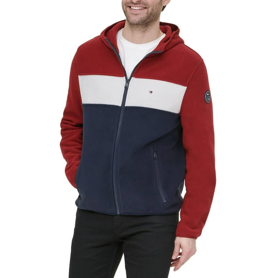 Men's Tommy Hilfiger Fleece Colorblock Hooded Jacket Color: Rinse Blue Size: XL