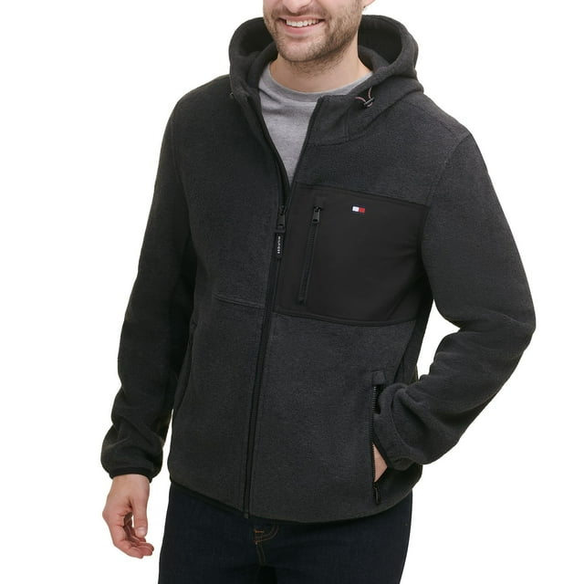 Men's Tommy Hilfiger Fleece Hooded Jacket Color: Black Medium Gray Size: XXL