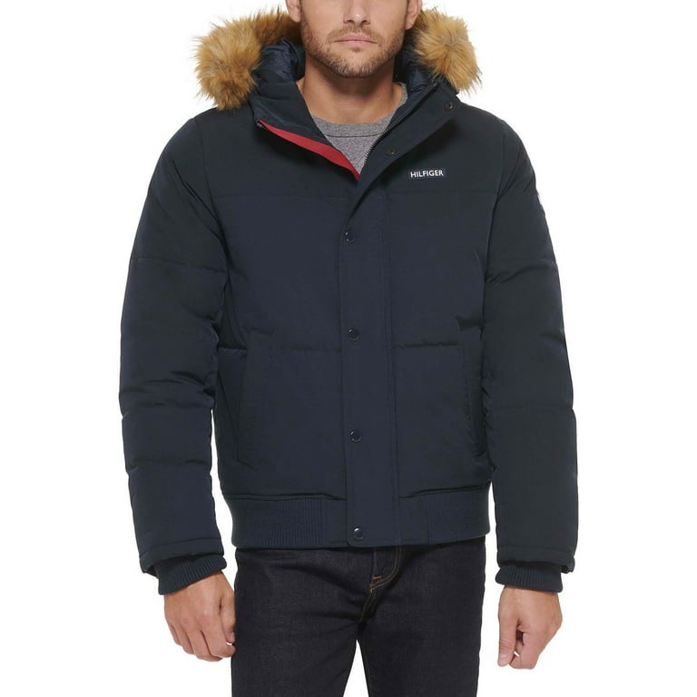 Men s Tommy Hilfiger Flex Tech Snorkel Bomber with Removable Faux Fur Trim Color Navy Size S Walmart