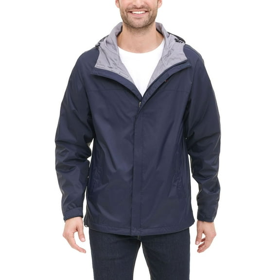 Men's Tommy Hilfiger Hooded Rain Jacket Color: Navy Size: XL
