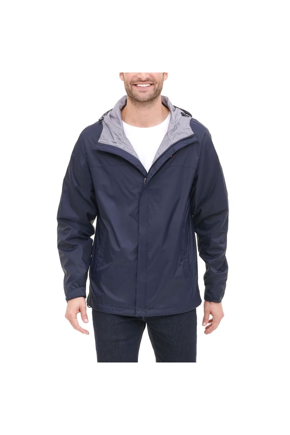 Men's Tommy Hilfiger Hooded Rain Jacket Color: Navy Size: XL