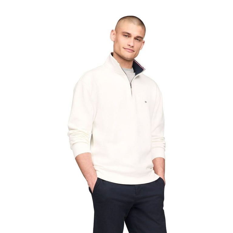 Men's Tommy Hilfiger Logo Quarter-Zip Top Color: Milky Way Size: M