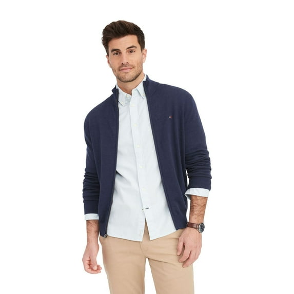 Men's Tommy Hilfiger Solid Full-Zip Sweater Color: Navy Heather Size: XXL