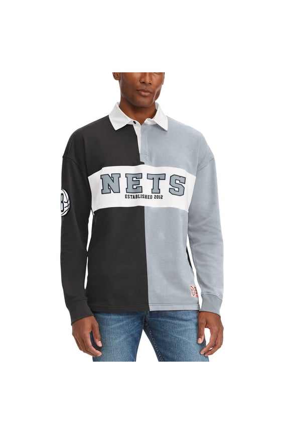 Men's Tommy Jeans Black/Gray Brooklyn Nets Ronnie Rugby Long Sleeve T-Shirt