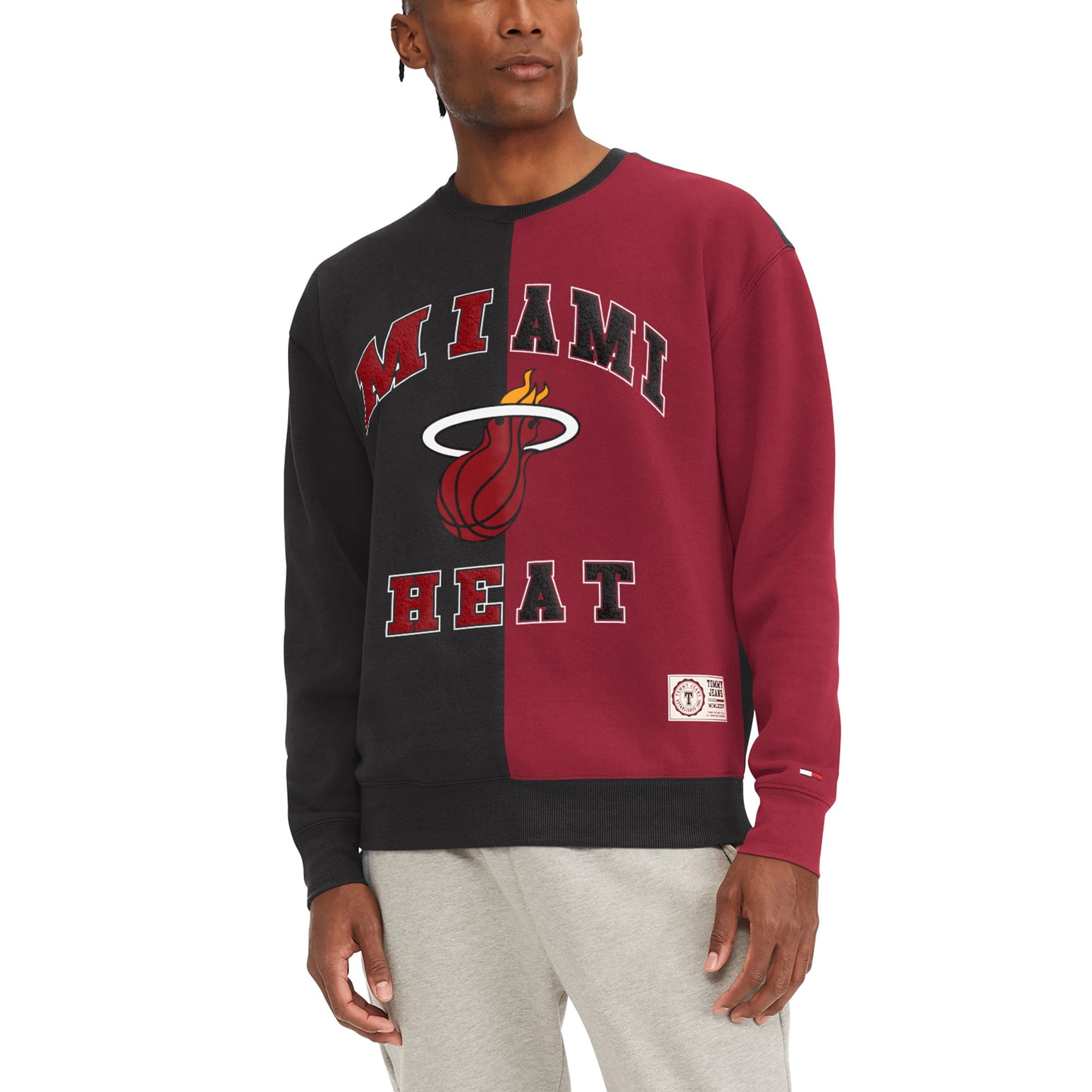 Men's Tommy Jeans Black/Red Miami Heat Keith Split Pullover Sweatshirt