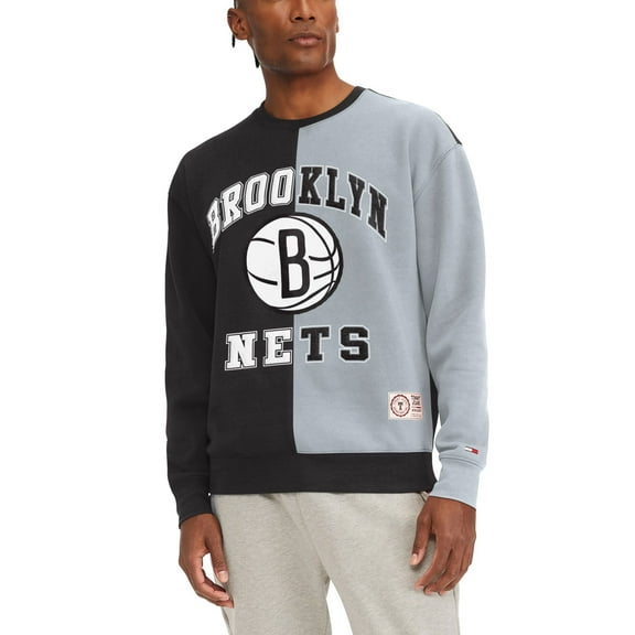 Men's Tommy Jeans Black/White Brooklyn Nets Keith Split Pullover Sweatshirt