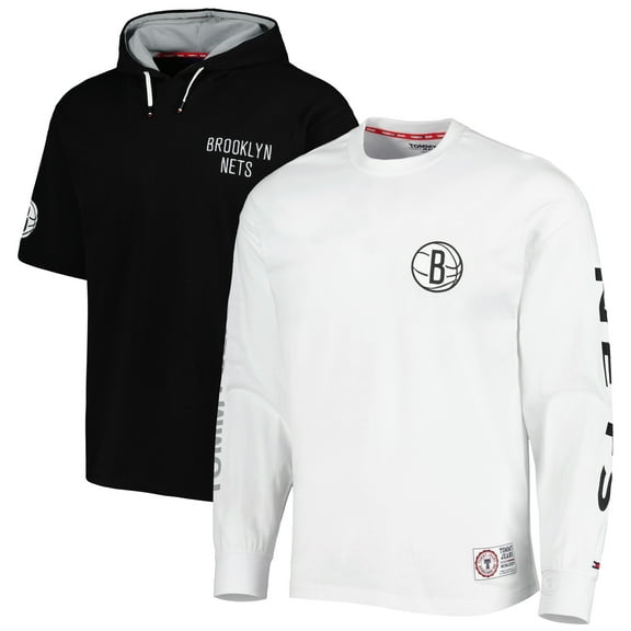 Men's Tommy Jeans Black/White Brooklyn Nets Matthew 2-In-1 T-Shirt & Hoodie Combo Set