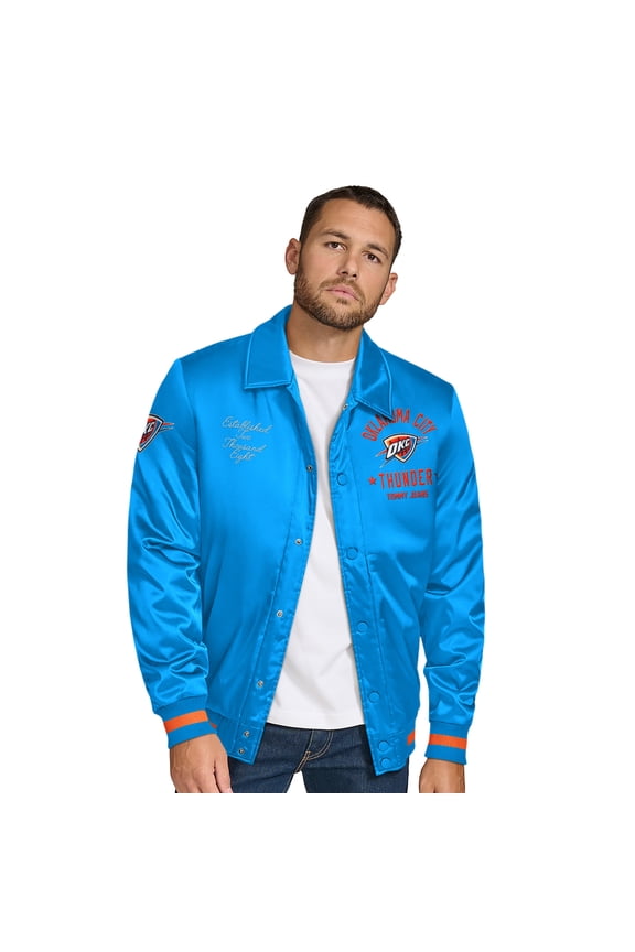 Men's Tommy Jeans Blue Oklahoma City Thunder Jacob Chain Stitch Applique Full-Snap Varsity Jacket