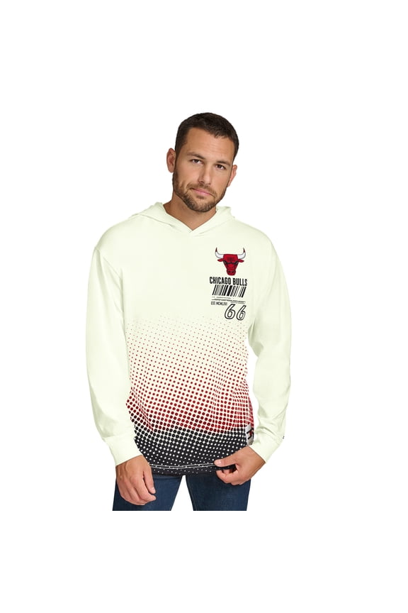 Men's Tommy Jeans Cream Chicago Bulls Ben Vintage Applique Long Sleeve Hoodie T-Shirt