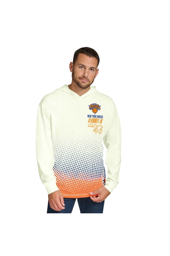 Men's Tommy Jeans Cream New York Knicks Ben Vintage Applique Long Sleeve Hoodie T-Shirt