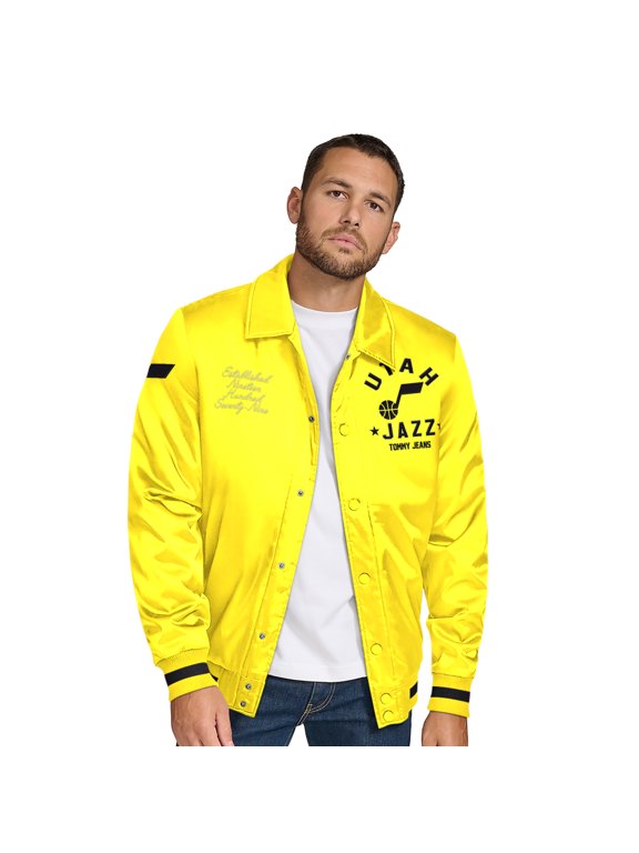 Men's Tommy Jeans Gold Utah Jazz Jacob Chain Stitch Applique Full-Snap Varsity Jacket