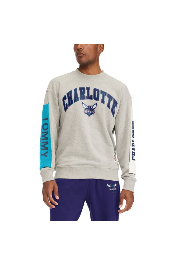 Men's Tommy Jeans Gray Charlotte Hornets James Patch Pullover Sweatshirt