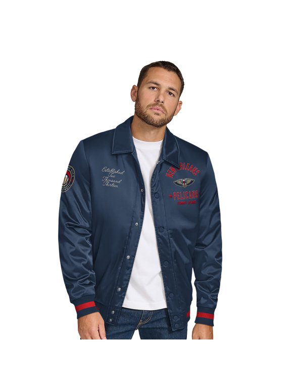 Men's Tommy Jeans Navy New Orleans Pelicans Jacob Chain Stitch Applique Full-Snap Varsity Jacket
