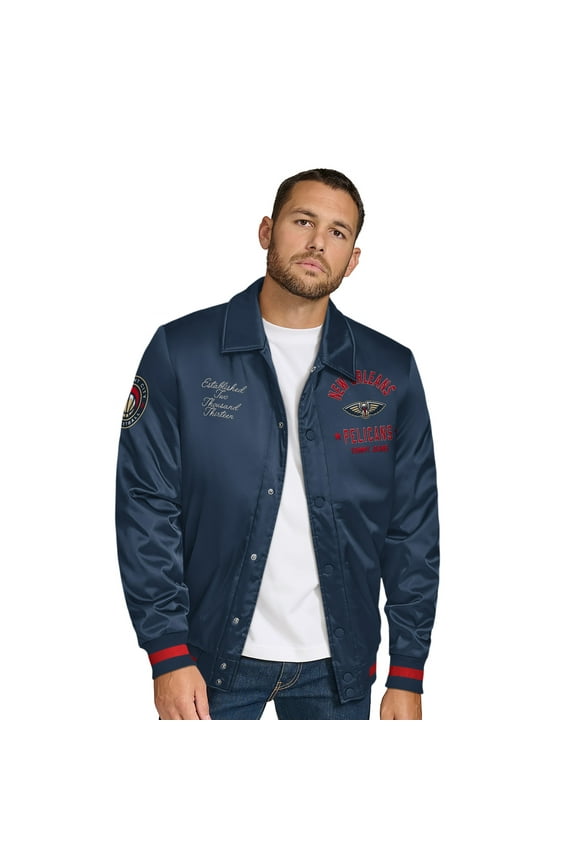 Men's Tommy Jeans Navy New Orleans Pelicans Jacob Chain Stitch Applique Full-Snap Varsity Jacket