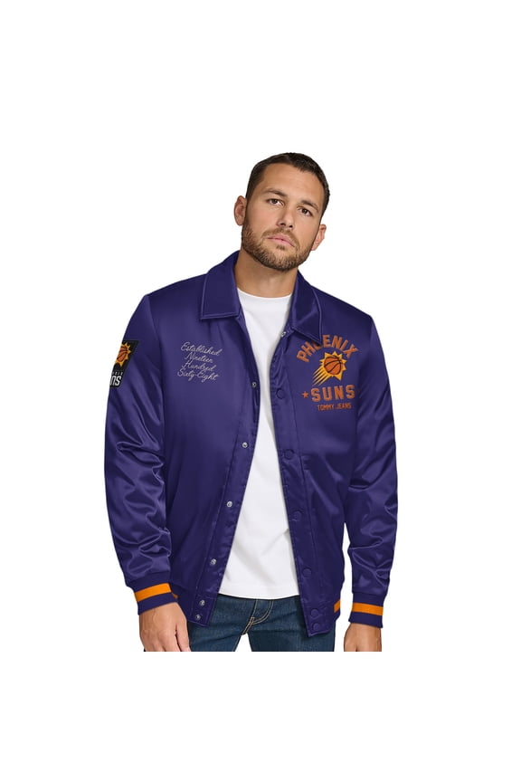 Men's Tommy Jeans Purple Phoenix Suns Jacob Chain Stitch Applique Full-Snap Varsity Jacket