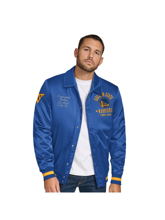 Men's Tommy Jeans Royal Golden State Warriors Jacob Chain Stitch Applique Full-Snap Varsity Jacket