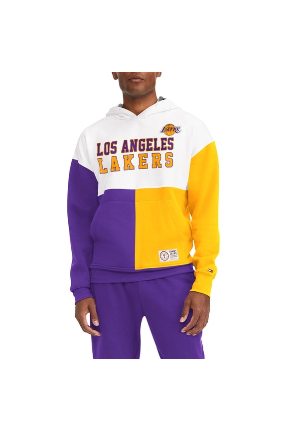 Men's Tommy Jeans White/Purple Los Angeles Lakers Andrew Split Pullover Hoodie