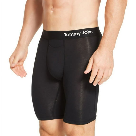 Men's Tommy John 1000023 Cool Cotton Long Leg Boxer Brief (Black XL)