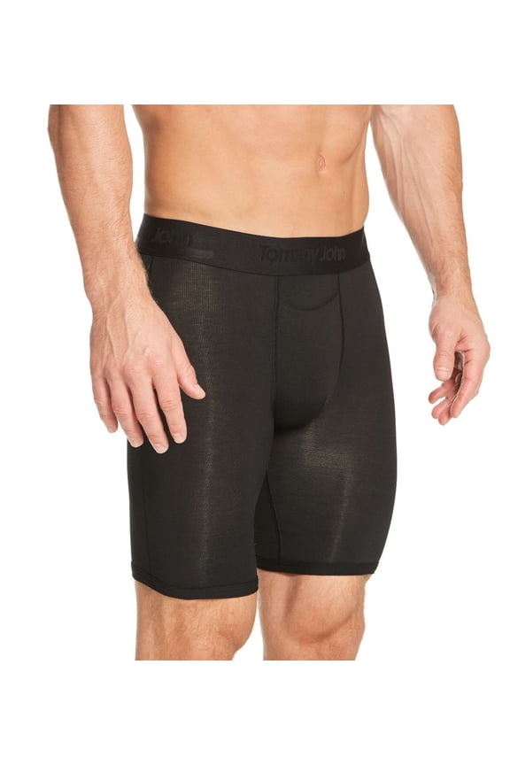 Men's Tommy John 1001857 Second Skin Long Leg Boxer Brief (Black S)