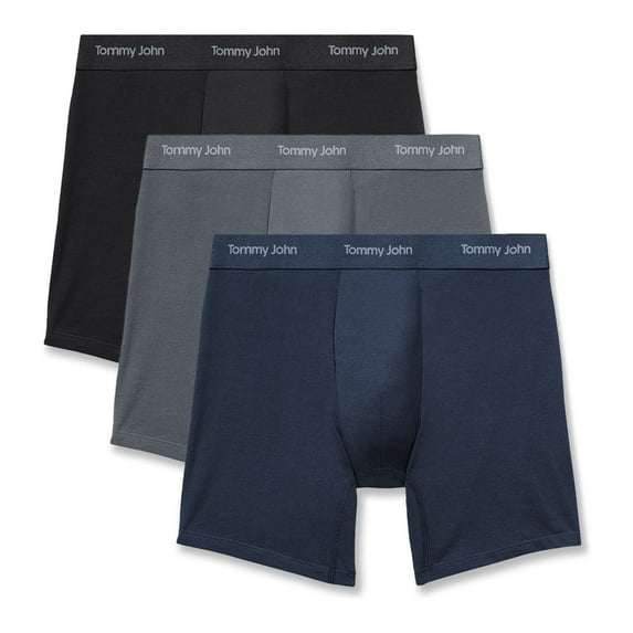 Men's Tommy John 3-Pack Luxe Modal Boxer Briefs Color: Black Turb Dress Blues Size: S