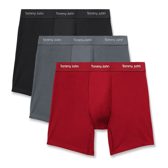 Men's Tommy John 3-Pack Luxe Modal Boxer Briefs Color: Black Turbulence Red Size: S