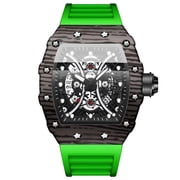 Mens Tonneau Skeleton Quartz Watch, Luminous Waterproof Silicone Strap Racing Style
