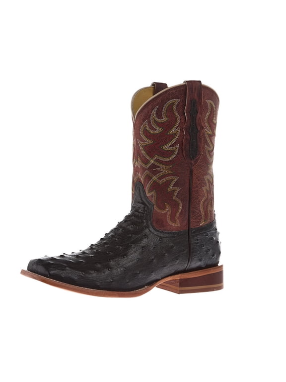 Tony Lama Mens Blaine 11 Inch Ostrich Square Toe Cowboy Mid Calf Boots