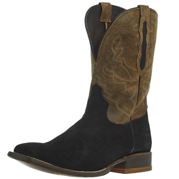 Men`s Tony Lama Tucson Black Hippo Print 11` Tan Goat Top Sq Toe Boot