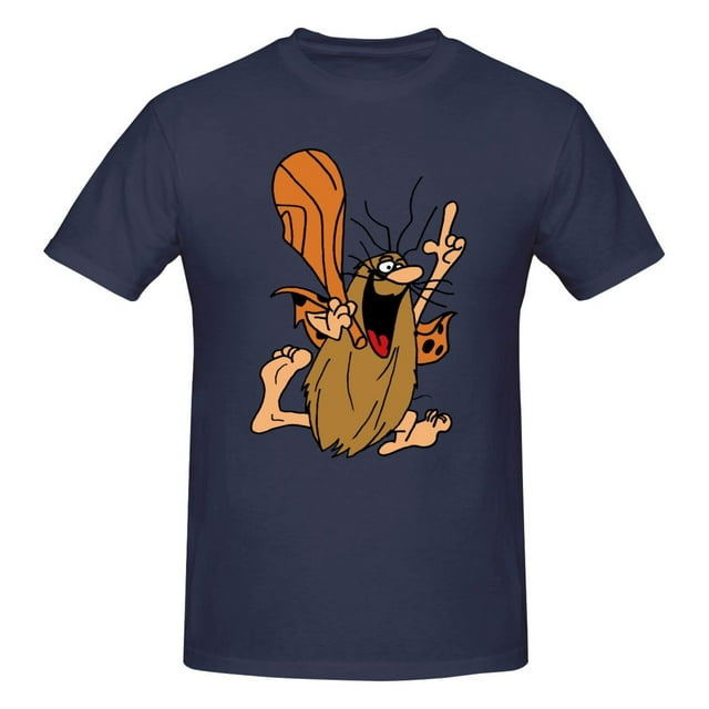 Men's Top Cartoon Graphic Captain Retro Caveman Cavey Versatile Short Sleeve T-shirt Tee Navy Blue