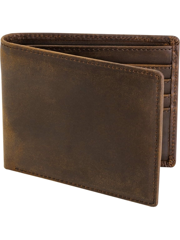 Men's Top Grain Leather Wallet, RFID Blocking Bifold Wallet with 2 ID Windows, Extra Capacity Slim Billfold, 8 Card Slots, Ultra Strong Stitching, Gift for Him