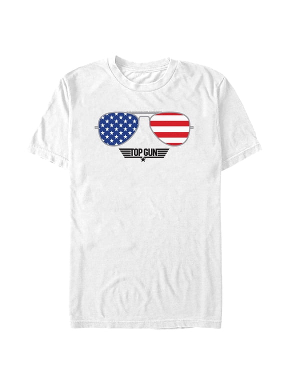 Men's Top Gun American Flag Aviator Sunglasses Logo Graphic T-Shirt