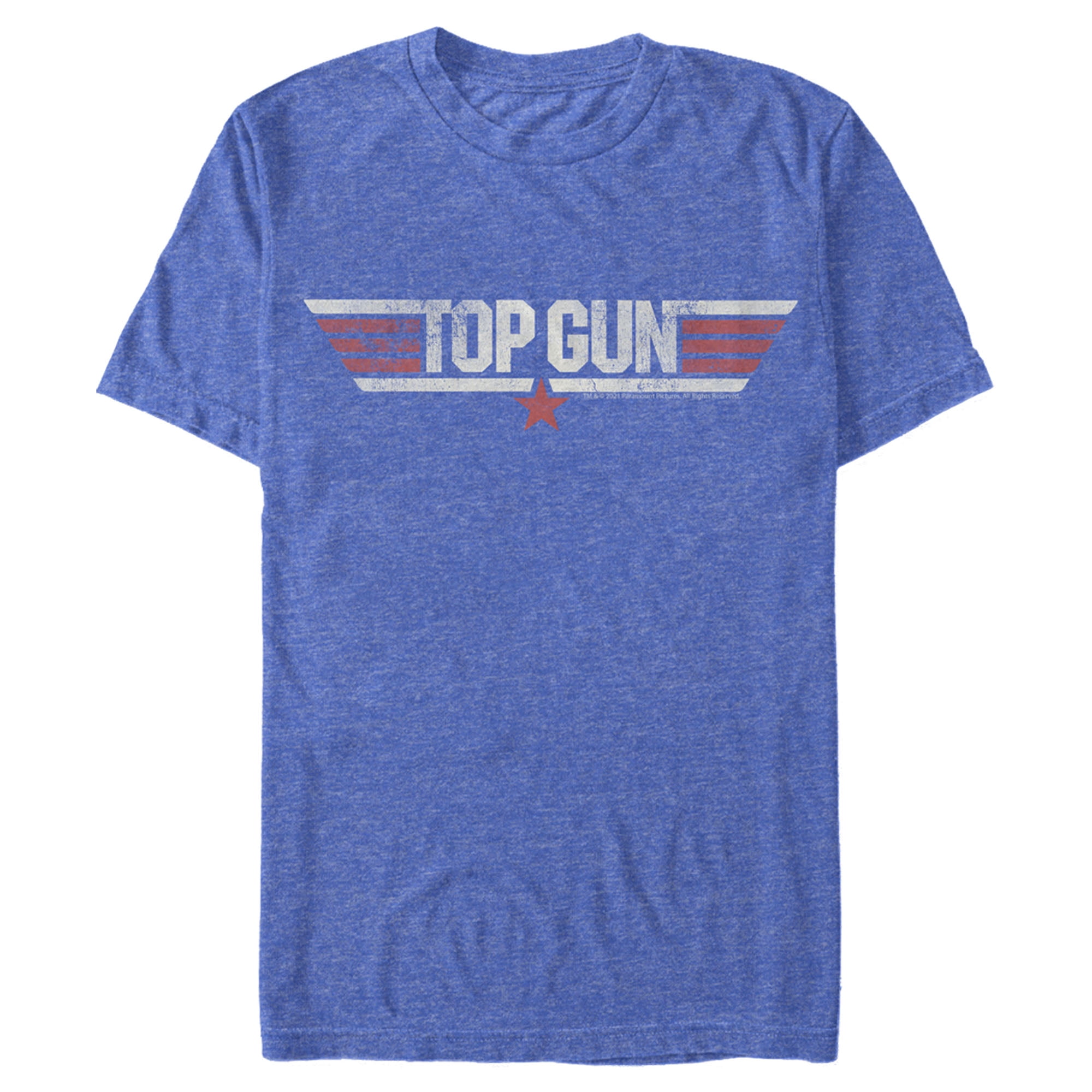 Men's Top Gun Logo Distressed Graphic Tee Royal Blue Heather Small
