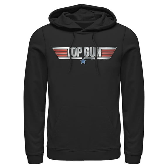 Men's Top Gun Shiny 3D Logo Pull Over Hoodie Black 3X Large