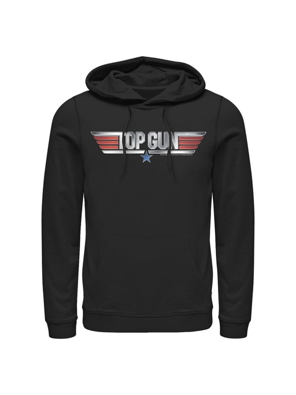 Men's Top Gun Shiny 3D Logo Pull Over Hoodie Black Medium