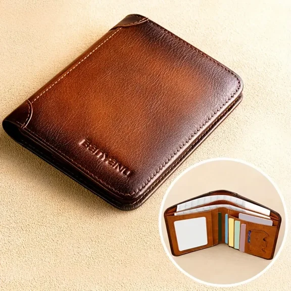 Men's Top Layer Cowhide Rfid Wallets, Vintage Thin Short Multi Function ID Credit Card Holder, Money Bag Gifts