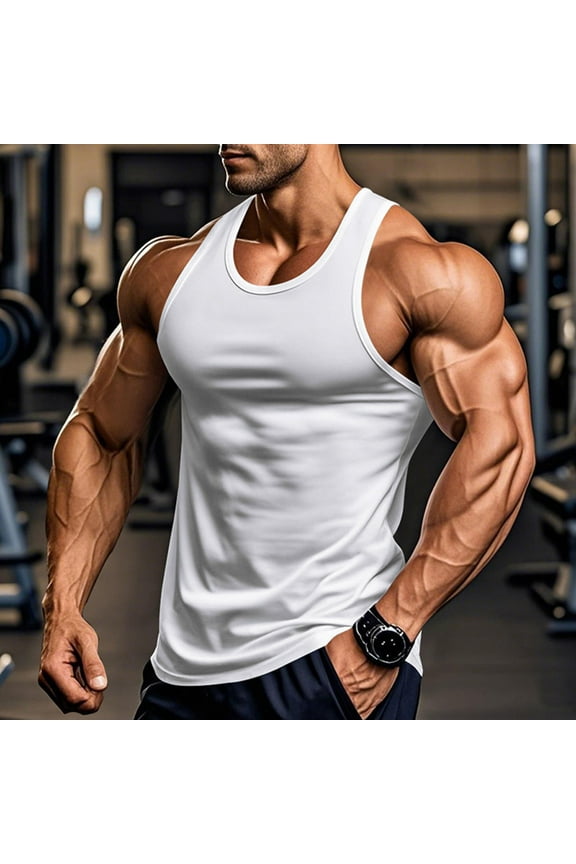 Men's Sleeveless Tank Men's Top Summer Casual Sleeveless Ribbed Knit Muscle T Shirts Quick Dry Gym Workout Stringers