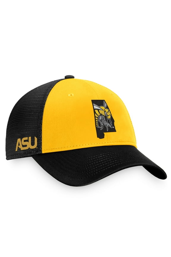 Men's Top of the World Black/Gold Alabama State Hornets Origins Trucker Adjustable Hat